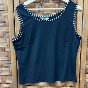 Vintage Frank Lyman Design Black Tank Top with Striped Trim